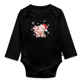 Axolotls Noël Hiver Animaux Axolotls - Body Bébé bio manches longues - noir - Devant