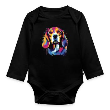 Watercolor Colorful Beagle - Organic Longsleeve Baby Bodysuit - black - Front