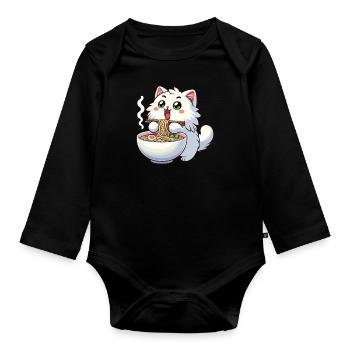 süße Katze isst Ramen Nudeln Katzen Ramen - Baby Bio-Langarm-Body - Schwarz - Vorne