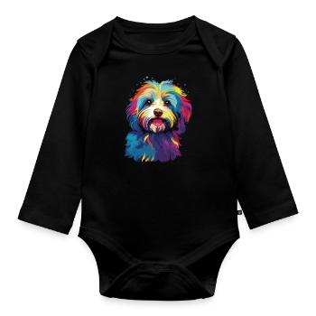 Aquarelle Coloré Bichon Havanais - Body Bébé bio manches longues - noir - Devant