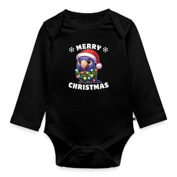 Santa Hat Christmas Fairy Lights - Organic Longsleeve Baby Bodysuit - black - Front