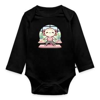 Yogalotl Entspannung Sport Yoga Axolotl - Baby Bio-Langarm-Body - Schwarz - Vorne