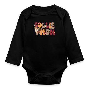 Collie à poil long Groovy Collie maman - Body Bébé bio manches longues - noir - Devant
