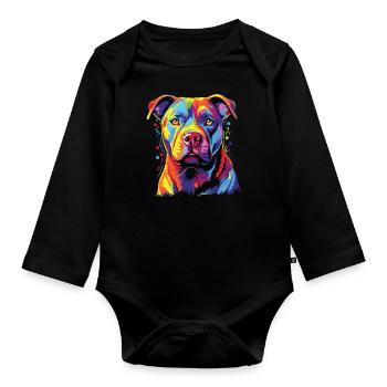 Wasserfarben Farbenfroher Staffordshire - Baby Bio-Langarm-Body - Schwarz - Vorne