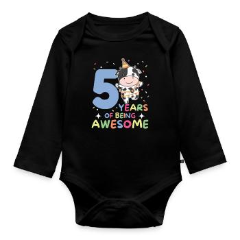 Cow for 5th birthday children five years old - Organic Longsleeve Baby Bodysuit - black - Front