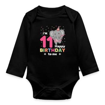 Eléphant pour les 11 ans pour les enfants de onze ans - Body Bébé bio manches longues - noir - Devant