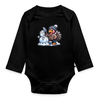 Une petite dinde construit un bonhomme de neige pour Thanksgiving - Body Bébé bio manches longues - noir - Devant