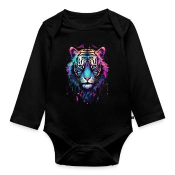 Tiger Tiger Head Neon Colorful Colorful Wild Brave - Organic Longsleeve Baby Bodysuit - black - Front