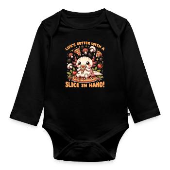 Snaxolotl ou Pizzalotl Axolotl aime la pizza - Body Bébé bio manches longues - noir - Devant