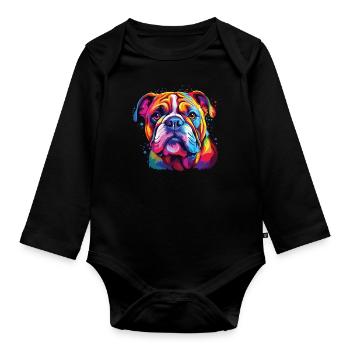 Aquarelle colorée bouledogue américain - Body Bébé bio manches longues - noir - Devant