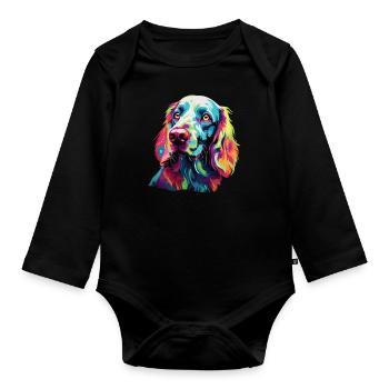 Wasserfarben Farbenfroher English Setter - Baby Bio-Langarm-Body - Schwarz - Vorne