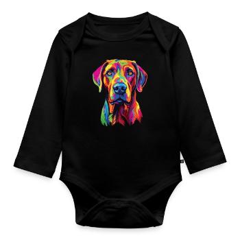 Aquarelle colorée Rhodesian Ridgeback - Body Bébé bio manches longues - noir - Devant