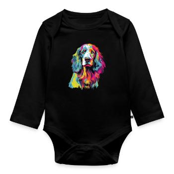 Aquarelle colorée Setter anglais - Body Bébé bio manches longues - noir - Devant