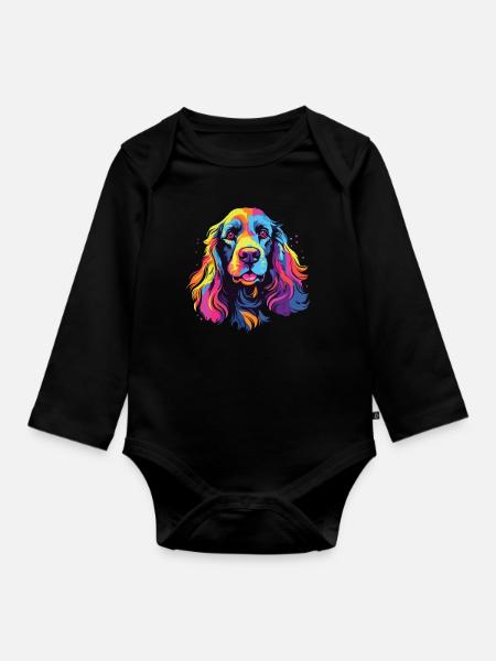 Wasserfarben Farbenfroher American Cocker Spaniel - Baby Bio-Langarm-Body - Schwarz