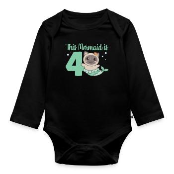 4th Birthday Cat Mermaid Cat - Organic Longsleeve Baby Bodysuit - black - Front