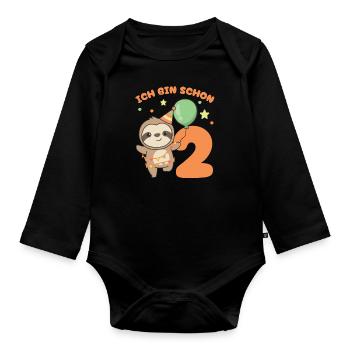 Ich bin schon 2 Faultiere Geburtstags Kinder - Baby Bio-Langarm-Body - Schwarz - Vorne