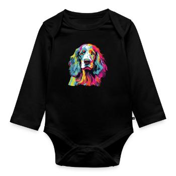 Aquarelle colorée Setter anglais - Body Bébé bio manches longues - noir - Devant