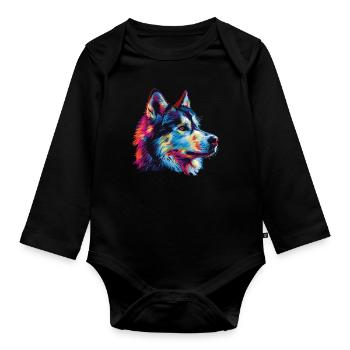 Aquarelle colorée Malamute d’Alaska - Body Bébé bio manches longues - noir - Devant