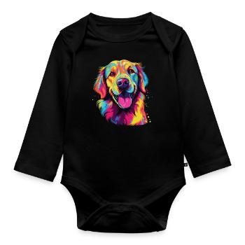 Wasserfarben Farbenfroher Golden Retriever - Baby Bio-Langarm-Body - Schwarz - Vorne