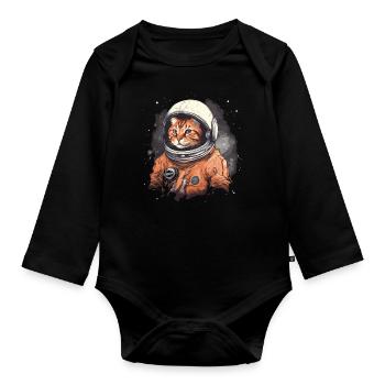 red cat in astronaut suit in space - Organic Longsleeve Baby Bodysuit - black - Front