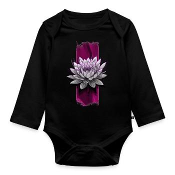 Floraison rougissante : fleur de lotus rose - Body Bébé bio manches longues - noir - Devant