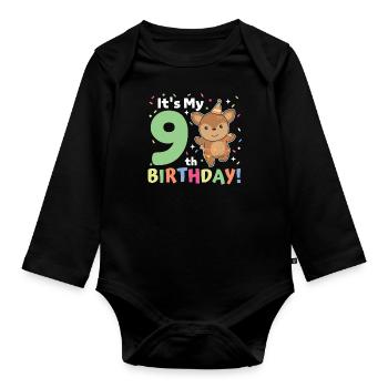 Deer for 9th birthday children nine years old - Organic Longsleeve Baby Bodysuit - black - Front