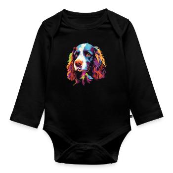 Aquarelle colorée anglais Springer Spaniel - Body Bébé bio manches longues - noir - Devant