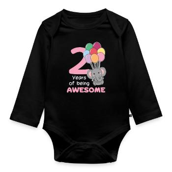 Elefant zum 2. Geburtstag Kinder zwei Jahre alt - Baby Bio-Langarm-Body - Schwarz - Vorne