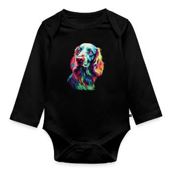 Wasserfarben Farbenfroher English Setter - Baby Bio-Langarm-Body - Schwarz - Vorne