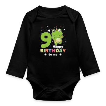 Frog for 9th birthday children nine years old - Organic Longsleeve Baby Bodysuit - black - Front