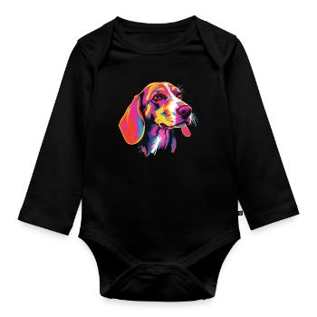 Aquarelle colorée American Foxhound - Body Bébé bio manches longues - noir - Devant