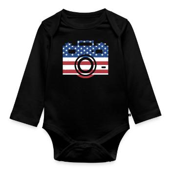 Photographe Us Flag Photography - Body Bébé bio manches longues - noir - Devant