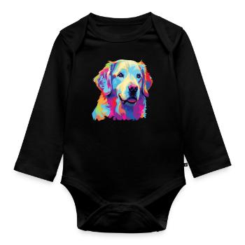 Wasserfarben Farbenfroher Kuvasz - Baby Bio-Langarm-Body - Schwarz - Vorne