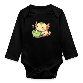 Thé matcha à l’axolotl matcha - Body Bébé bio manches longues - noir - Devant
