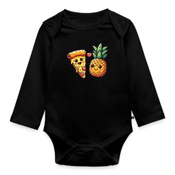 Kawaii Pizza with Pineapple Dear Best Friends - Organic Longsleeve Baby Bodysuit - black - Front