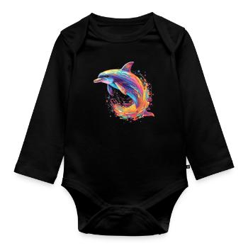 Wasserfarben Farbenfroher Delfin bunte Tiere - Baby Bio-Langarm-Body - Schwarz - Vorne