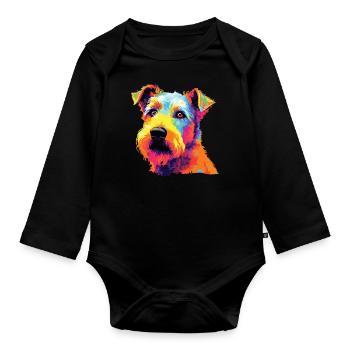 Aquarelle colorée Lakeland Terrier - Body Bébé bio manches longues - noir - Devant