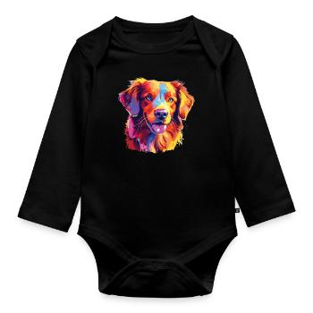 Watercolor Colorful Nova Scotia Duck Tolling - Organic Longsleeve Baby Bodysuit - black - Front