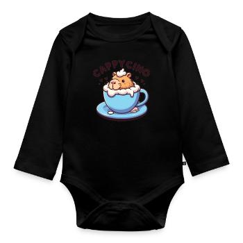 Cappyccino Capybara Kaffee Cappuccino - Baby Bio-Langarm-Body - Schwarz - Vorne