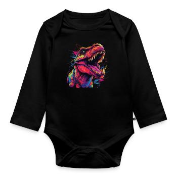 Watercolor Colorful T-rex Colorful Animals - Organic Longsleeve Baby Bodysuit - black - Front