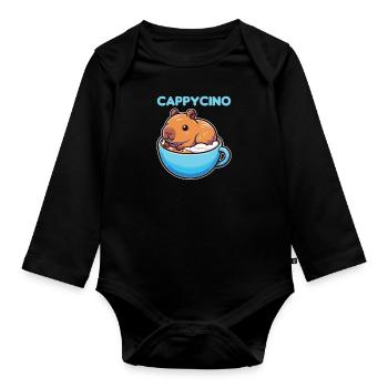 Cappyccino Capybara Kaffee Cappuccino - Baby Bio-Langarm-Body - Schwarz - Vorne