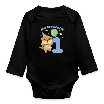 J’ai déjà 1 suricate d’anniversaire - Body Bébé bio manches longues - noir - Devant