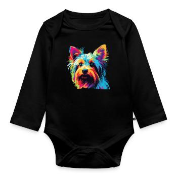 Watercolor Colorful Australian Silky Terrier - Organic Longsleeve Baby Bodysuit - black - Front