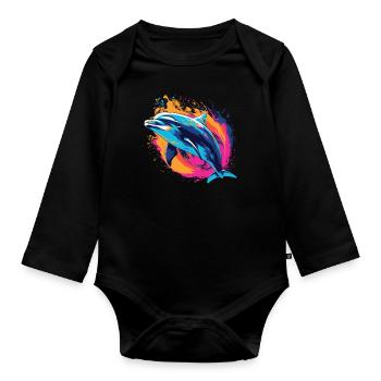 Wasserfarben Farbenfroher Delfin bunte Tiere - Baby Bio-Langarm-Body - Schwarz - Vorne
