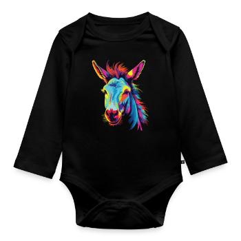 Wasserfarben Farbenfroher Esel bunte Tiere - Baby Bio-Langarm-Body - Schwarz - Vorne