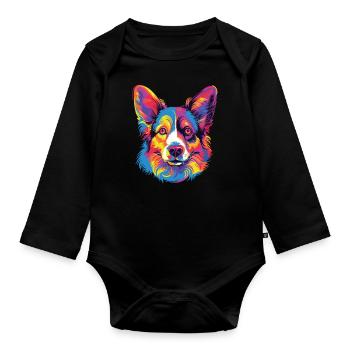 Aquarelle coloré Cardigan Welsh Corgi - Body Bébé bio manches longues - noir - Devant