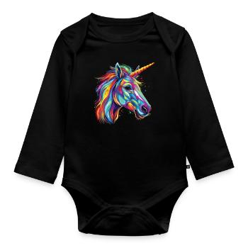 Wasserfarben Farbenfrohes Einhorn bunte Tiere - Baby Bio-Langarm-Body - Schwarz - Vorne