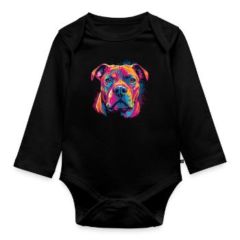 Aquarelle colorée Dogue Argentino - Body Bébé bio manches longues - noir - Devant