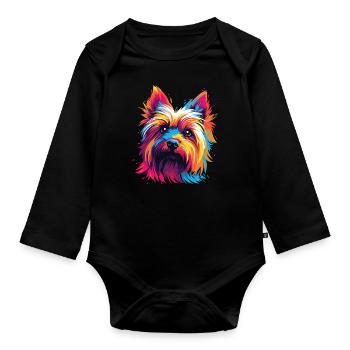 Aquarelle coloré Silky Terrier - Body Bébé bio manches longues - noir - Devant