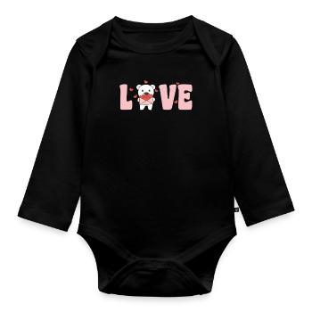 Polar Bear for Valentine's Day Cute Animals with Hearts Love - Organic Longsleeve Baby Bodysuit - black - Front